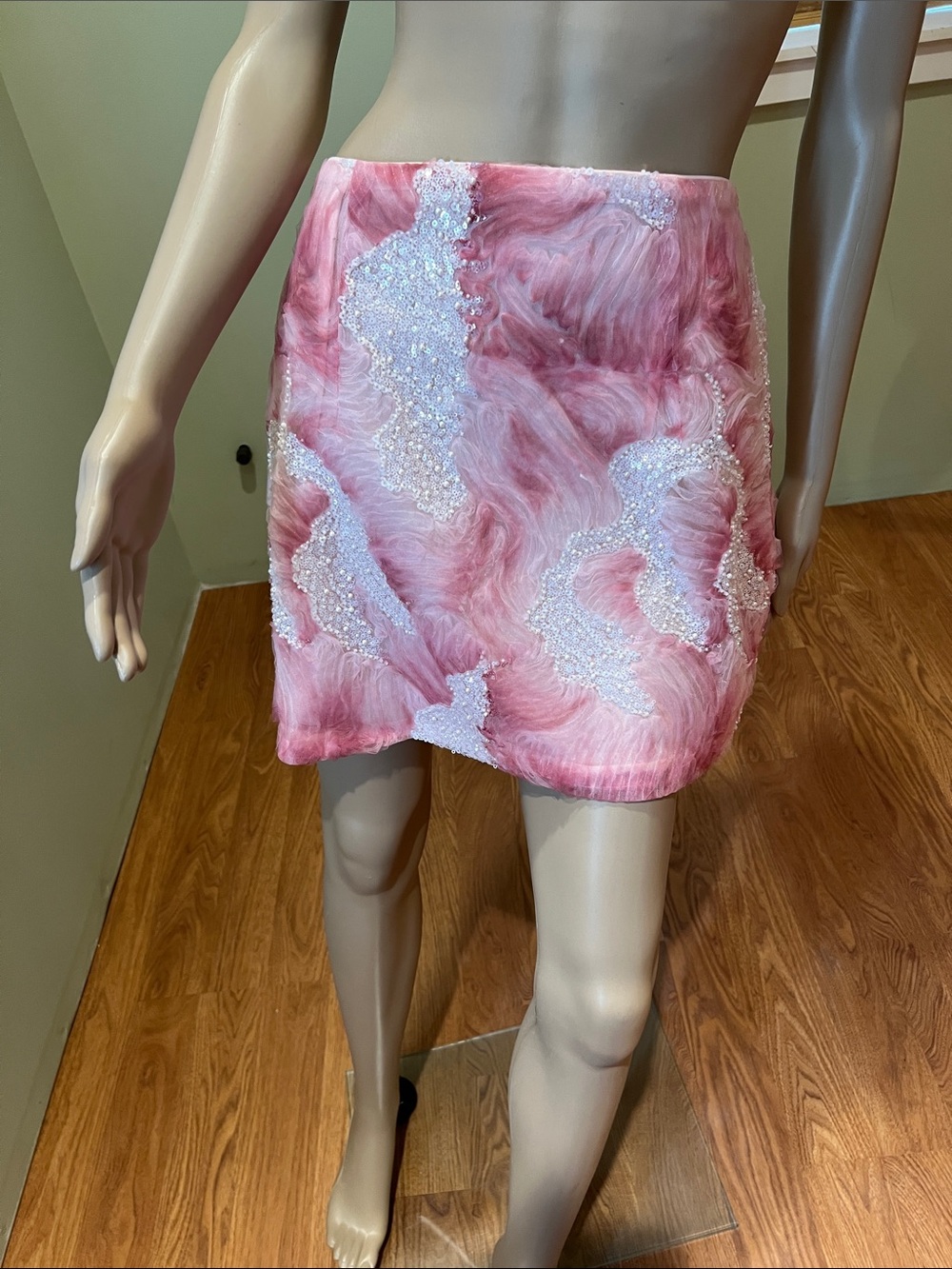 Galita Pink Sequin and net Embellished Mini Skirt size L